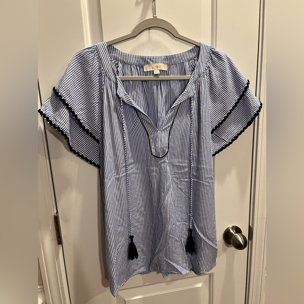 Loft Striped Top with Ruffle Sleeves